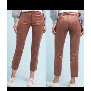 By Anthropologie Brown Retro Velvet Pants Size 4 S Chic Classic Essential Slim